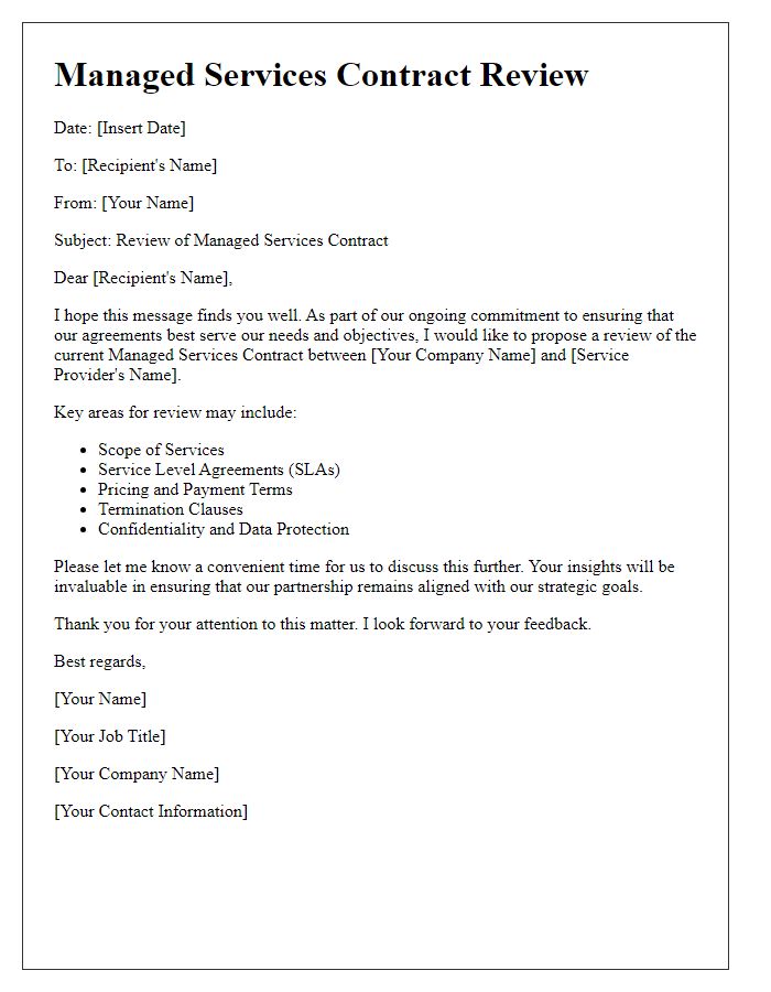 Letter template of managed services contract review