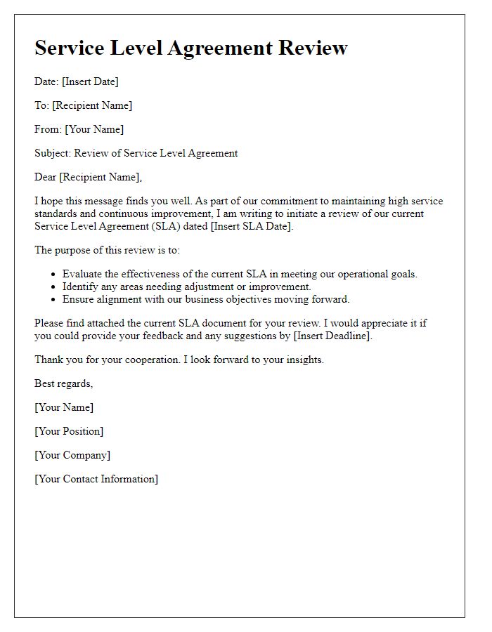 Letter template of service level agreement review