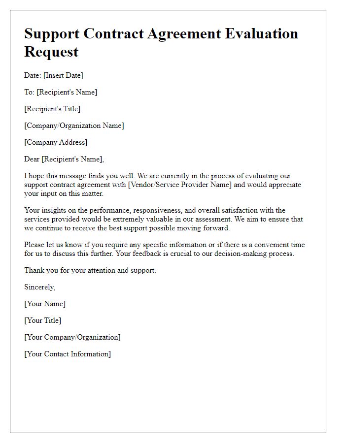 Letter template of support contract agreement evaluation request