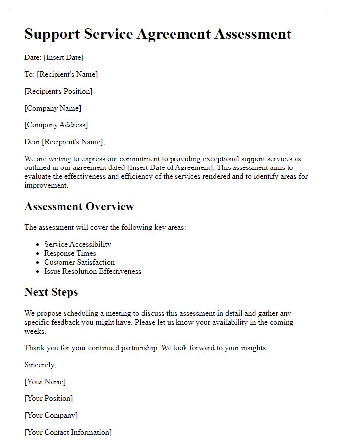 Letter template of support service agreement assessment