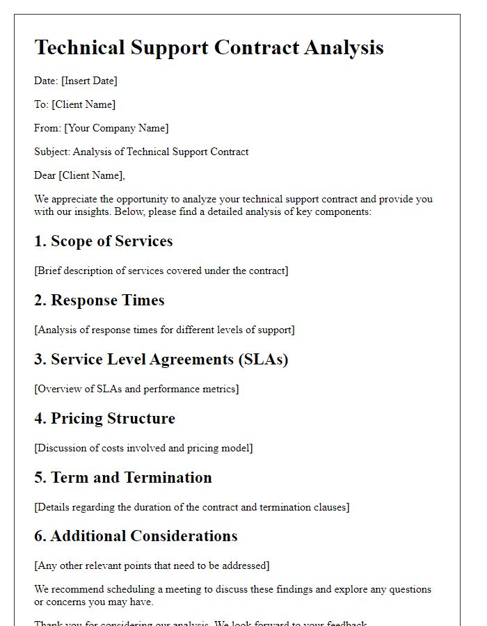 Letter template of technical support contract analysis