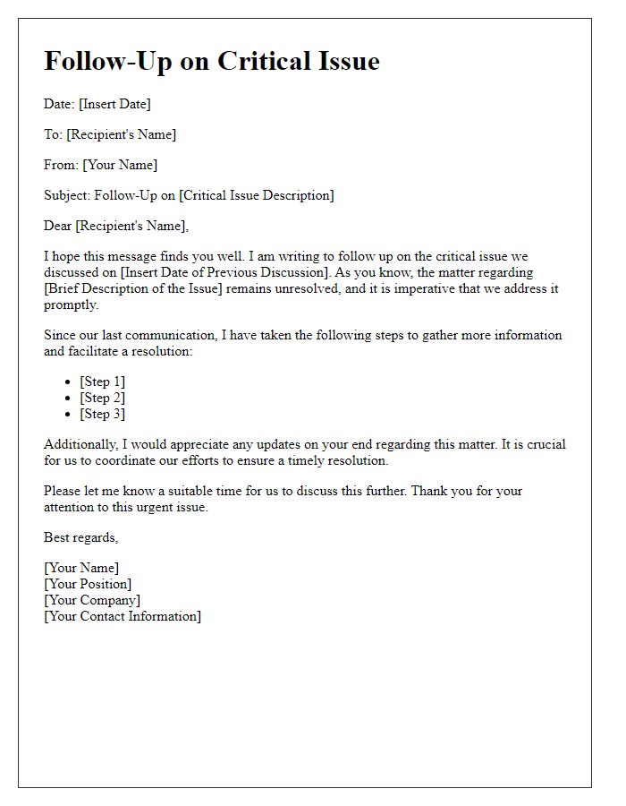 Letter template of critical issue follow-up