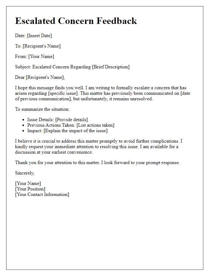 Letter template of escalated concern feedback