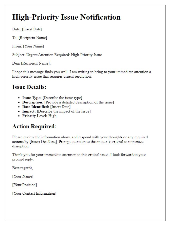 Letter template of high-priority issue communication