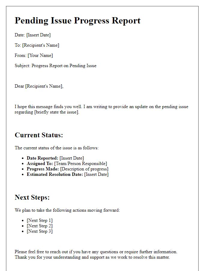 Letter template of pending issue progress report