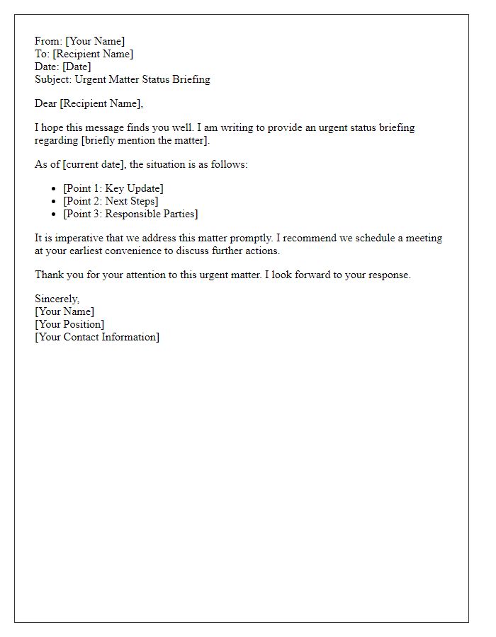 Letter template of urgent matter status briefing