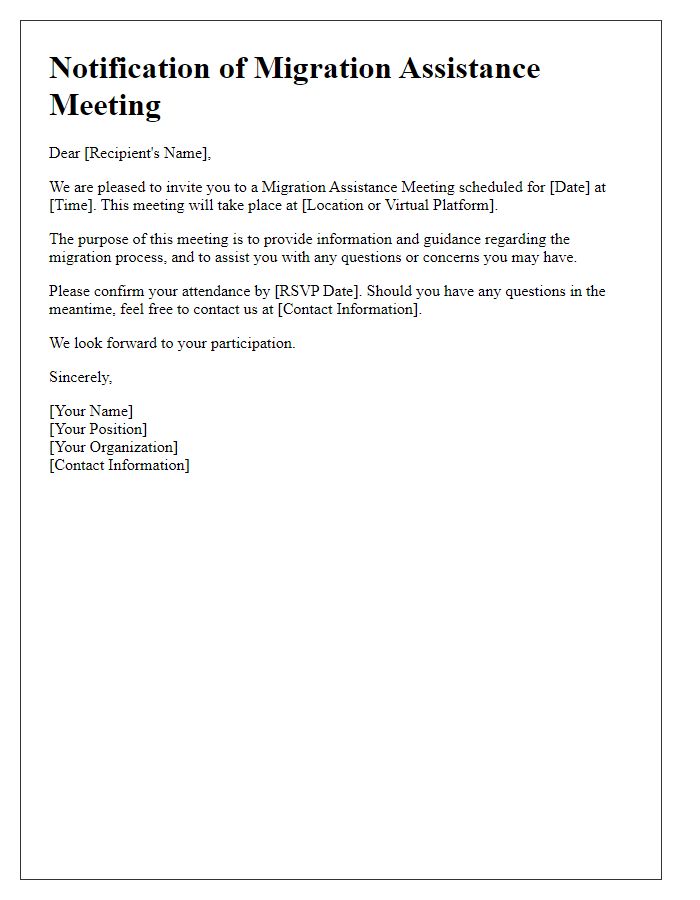 Letter template of notification for migration assistance meeting.