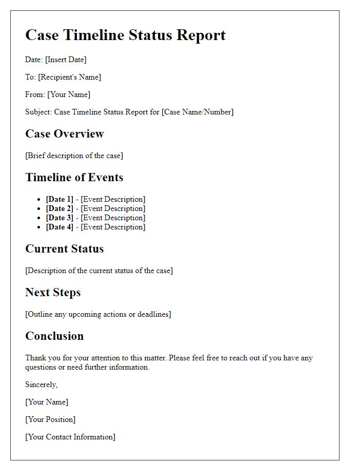 Letter template of case timeline status report