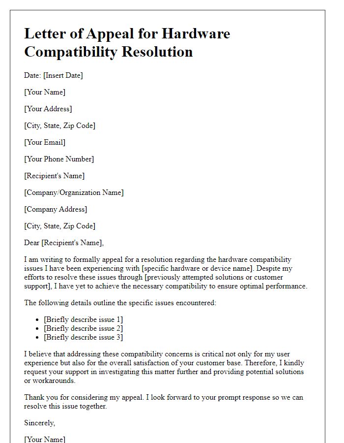 Letter template of appeal for hardware compatibility resolution