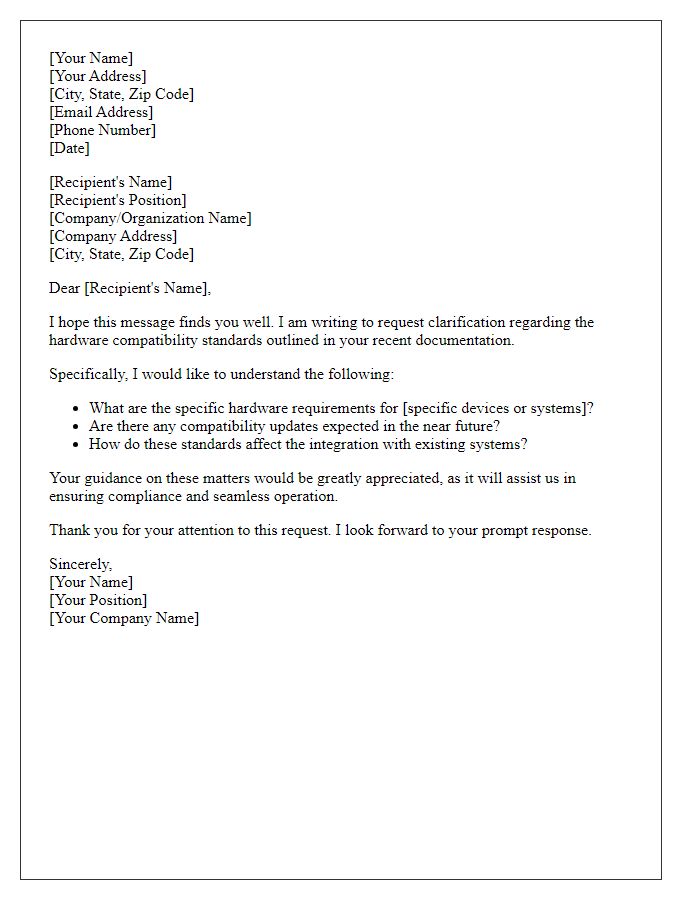 Letter template of clarification request on hardware compatibility standards