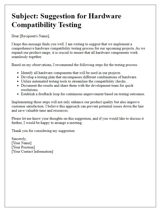 Letter template of suggestion for hardware compatibility testing