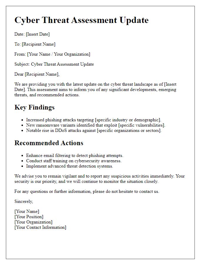 Letter template of cyber threat assessment update