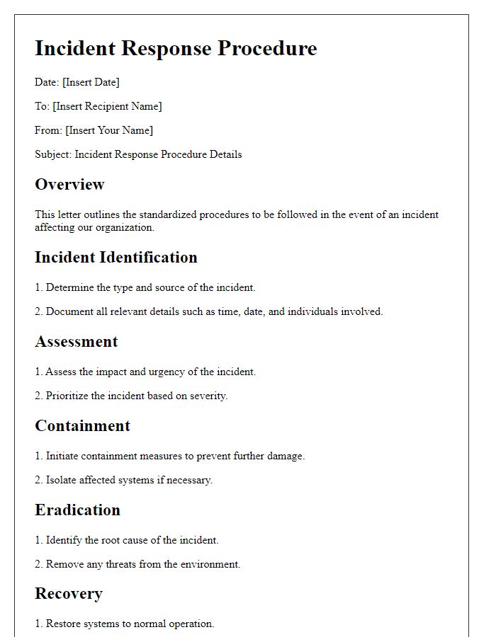 Letter template of incident response procedure details