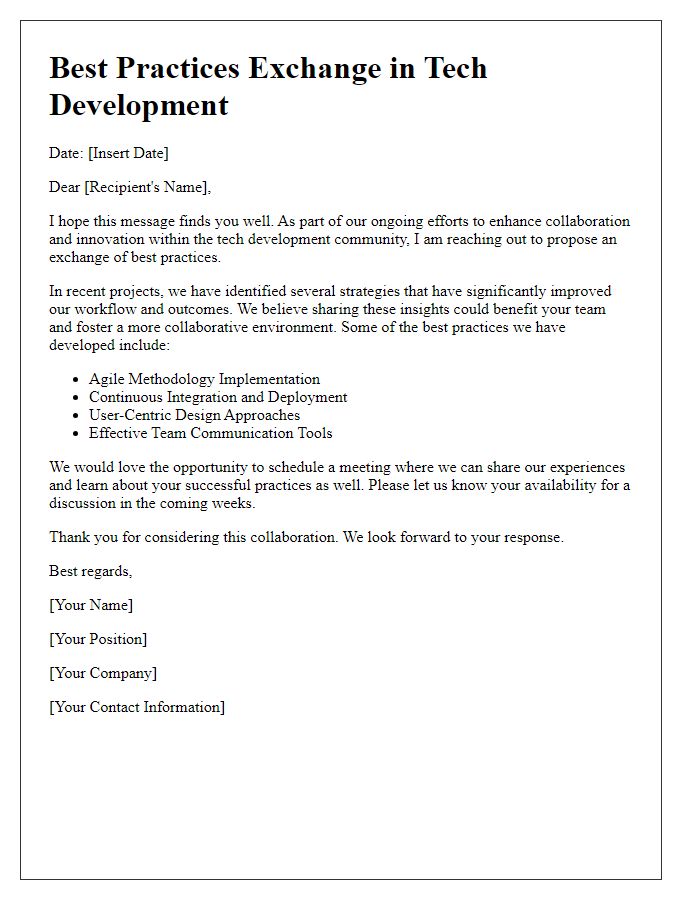 Letter template of best practices exchange in tech development