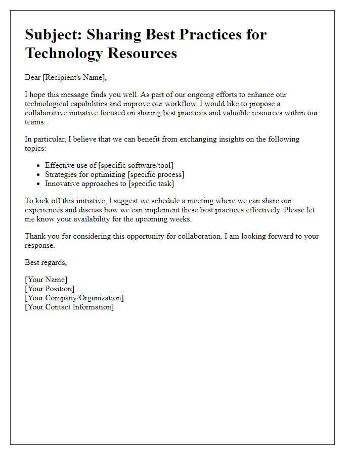 Letter template of tech resource sharing for best practices