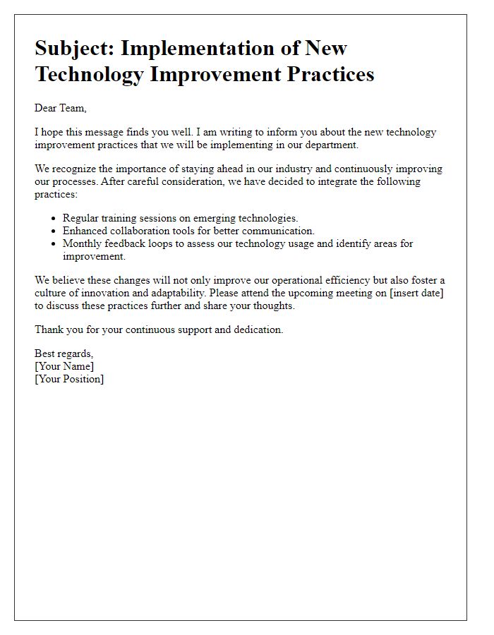 Letter template of technology improvement practices communication