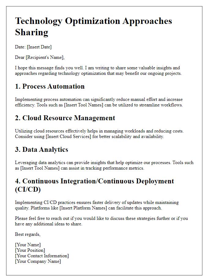 Letter template of technology optimization approaches sharing