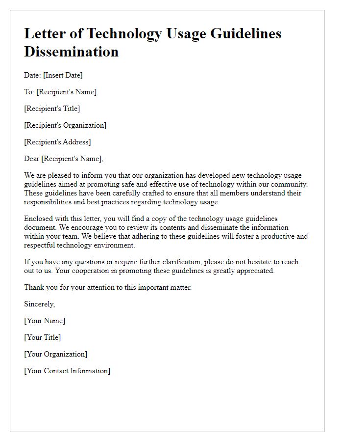 Letter template of technology usage guidelines dissemination