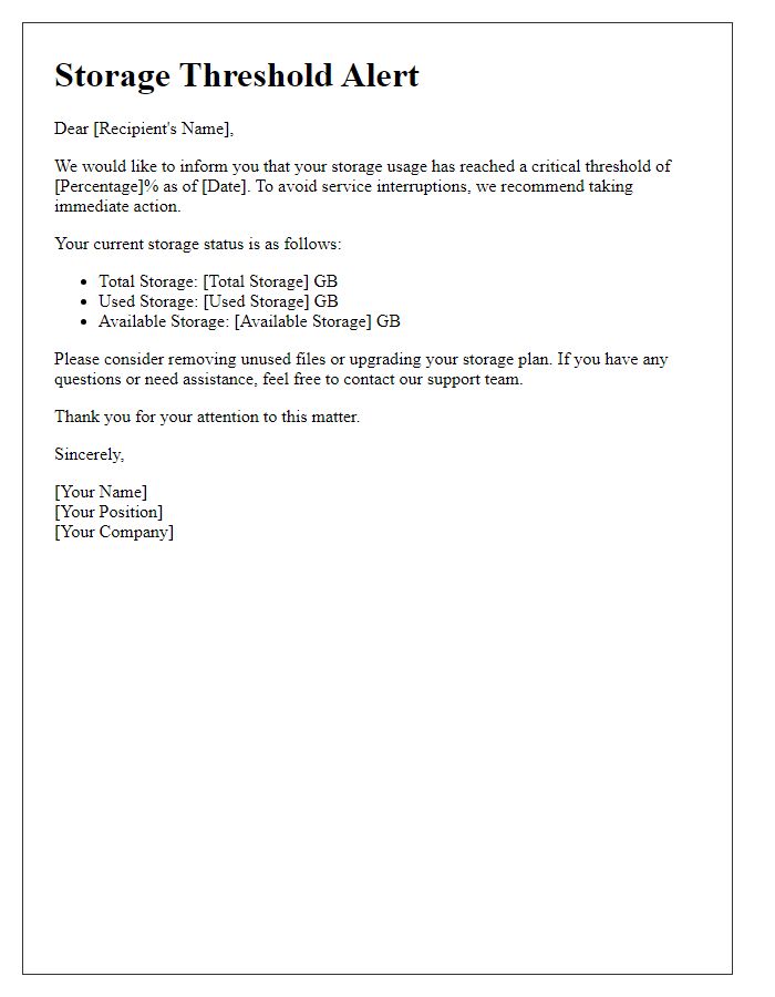 Letter template of storage threshold alert