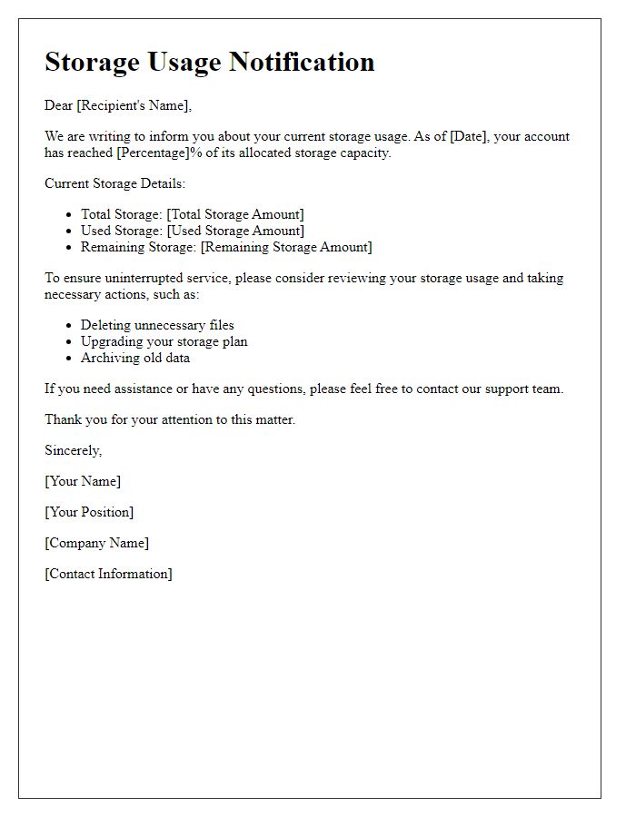 Letter template of storage usage notification