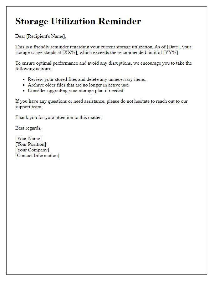 Letter template of storage utilization reminder