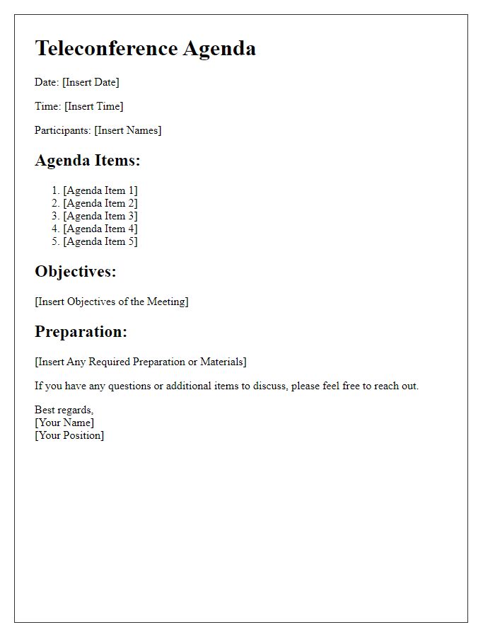 Letter template of teleconference agenda distribution