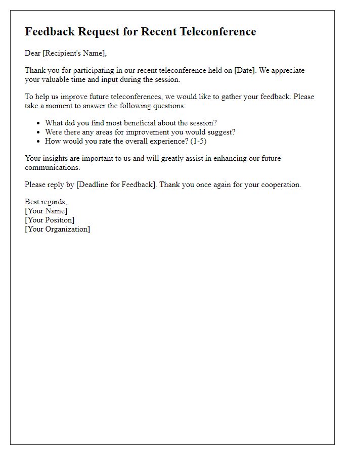 Letter template of teleconference feedback request