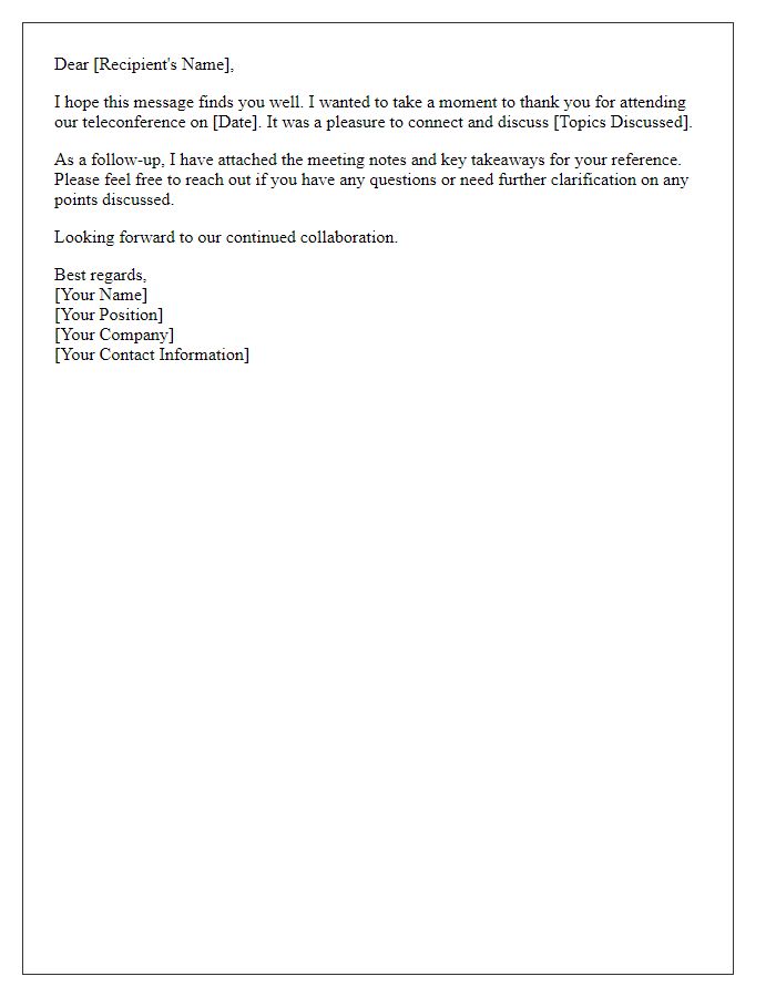 Letter template of teleconference follow-up correspondence