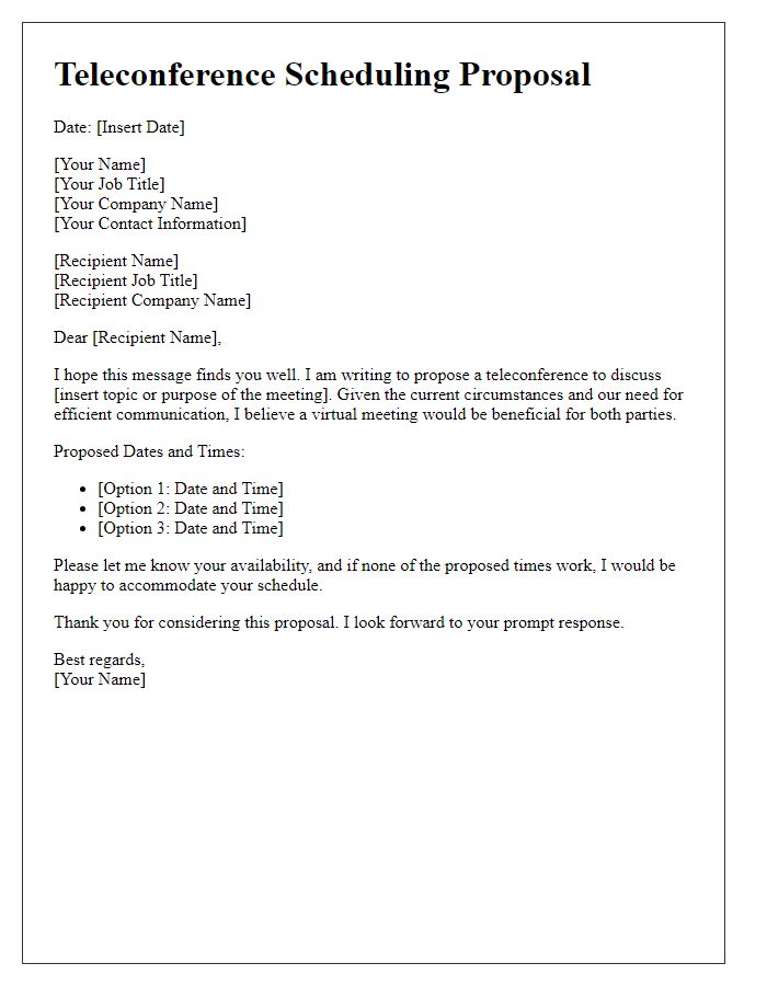 Letter template of teleconference scheduling proposal