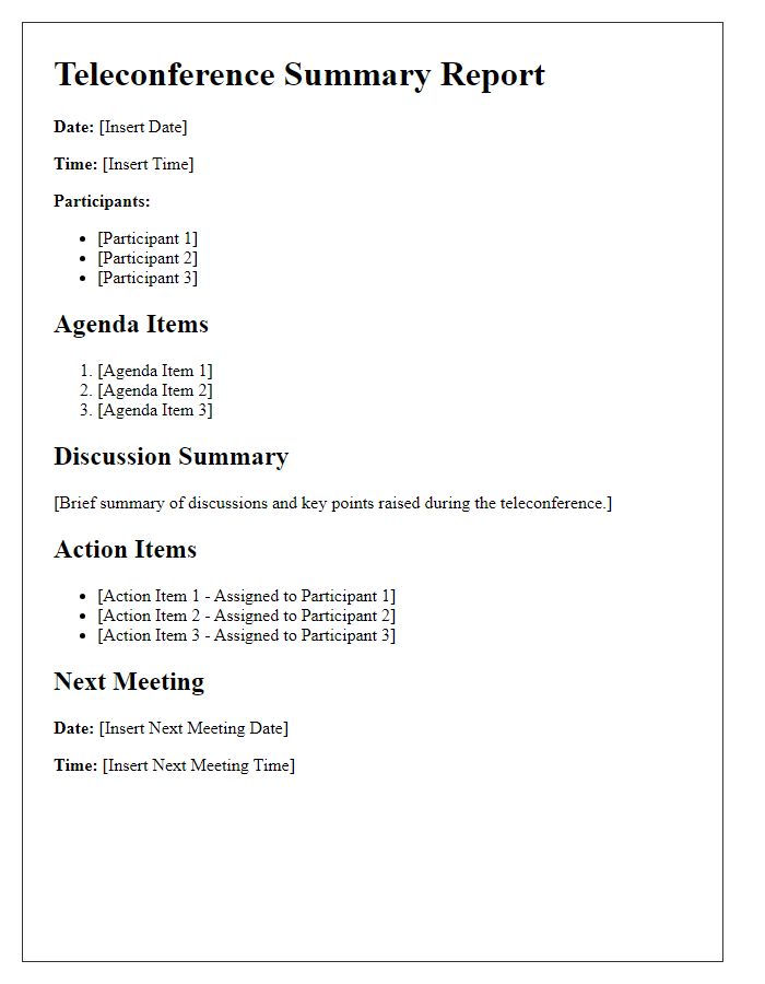 Letter template of teleconference summary report