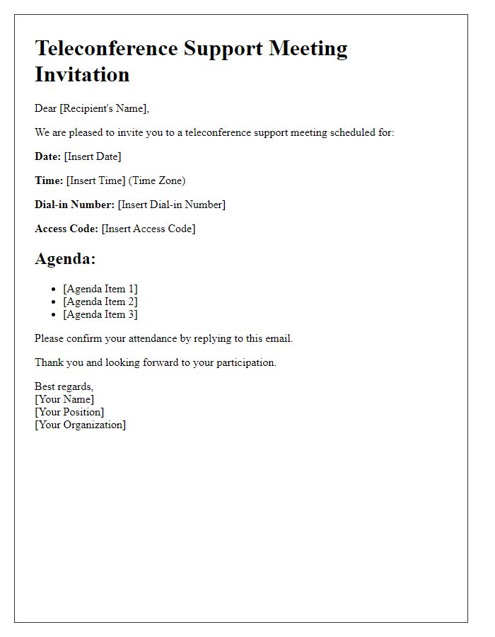 Letter template of teleconference support meeting invitation