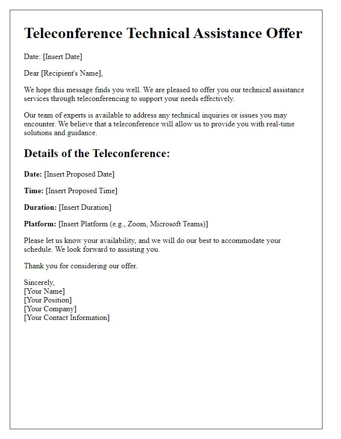 Letter template of teleconference technical assistance offer