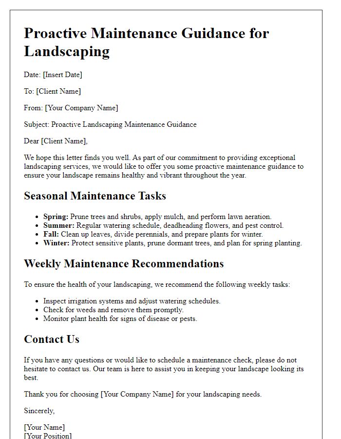 Letter template of proactive maintenance guidance for landscaping.