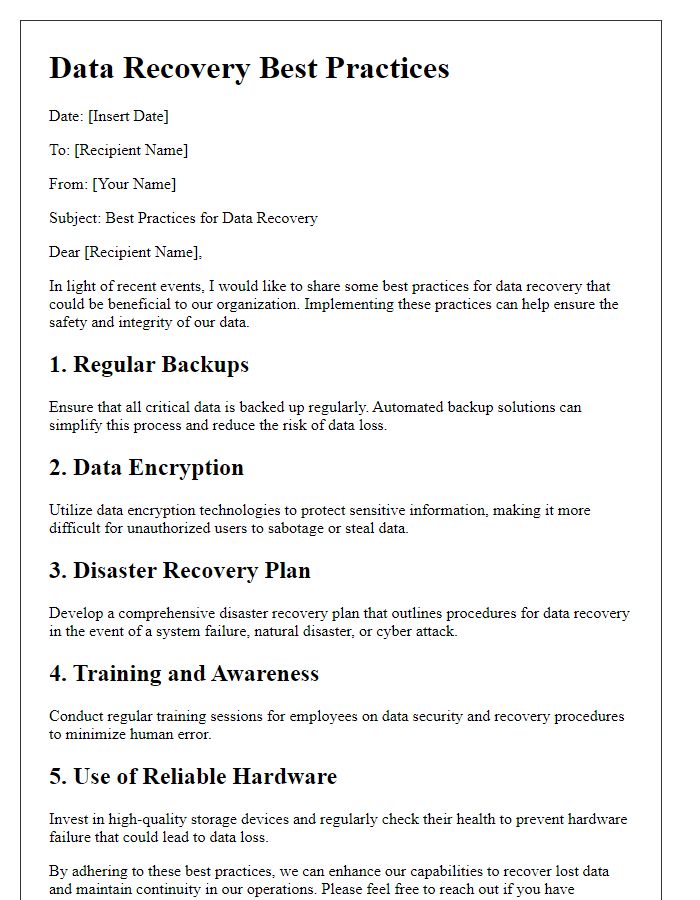 Letter template of data recovery best practices