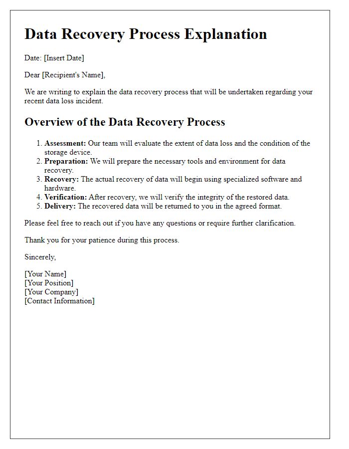 Letter template of data recovery process explanation