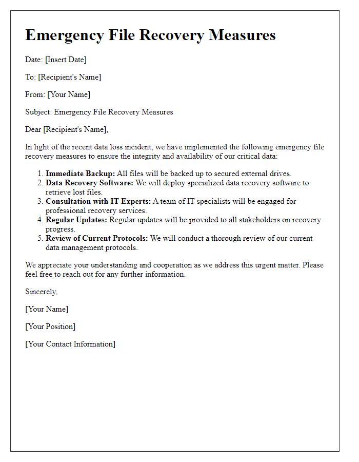 Letter template of emergency file recovery measures