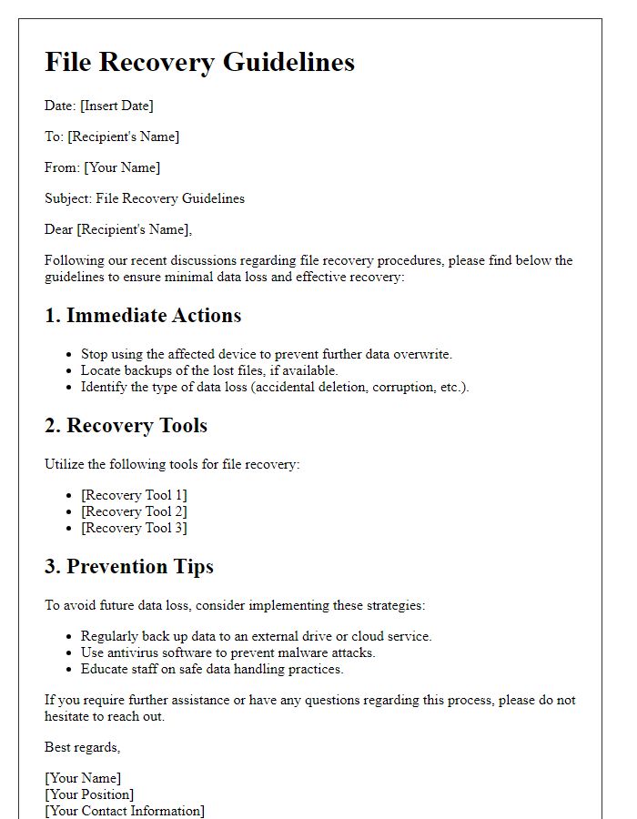 Letter template of file recovery guidelines