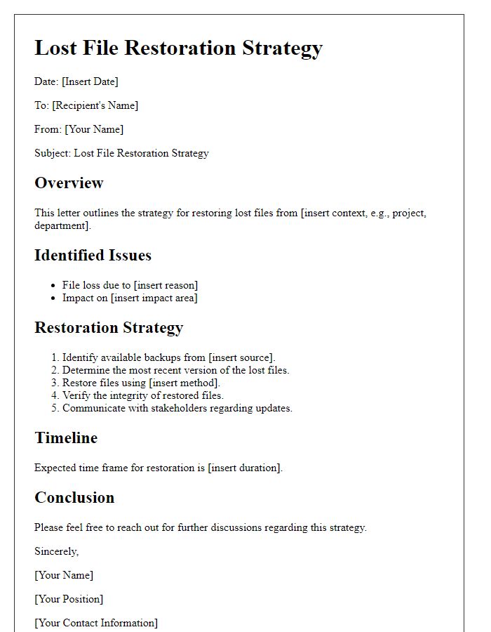 Letter template of lost file restoration strategy