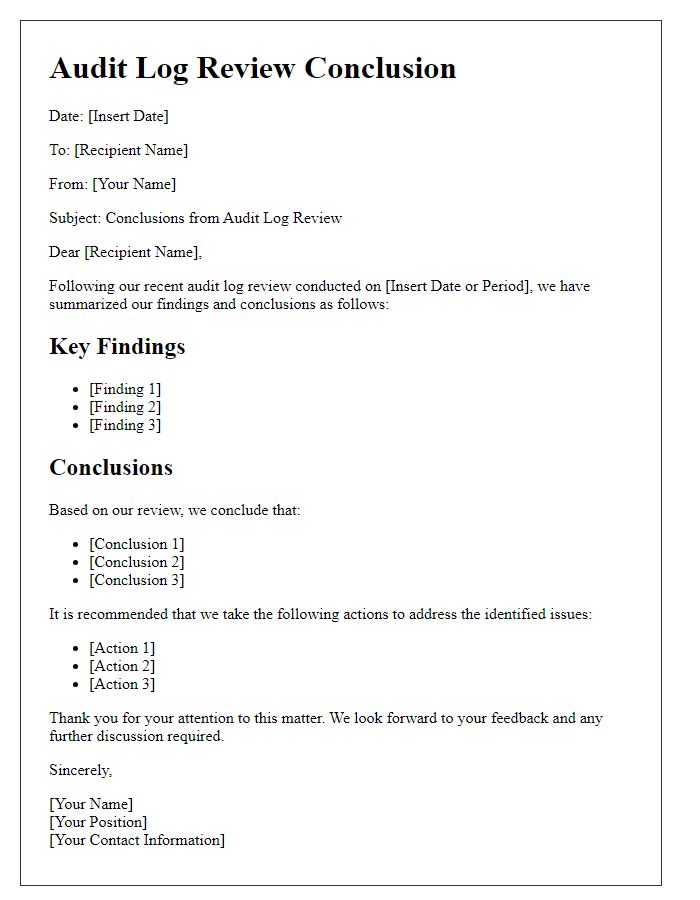 Letter template of audit log review conclusions