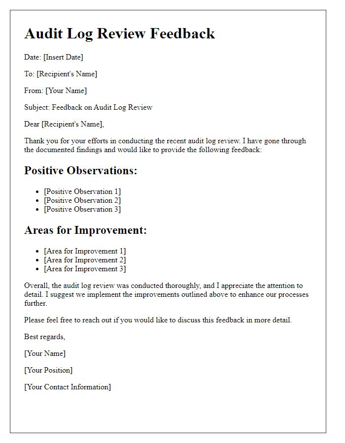 Letter template of audit log review feedback