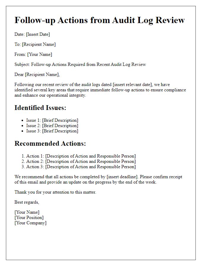 Letter template of audit log review follow-up actions