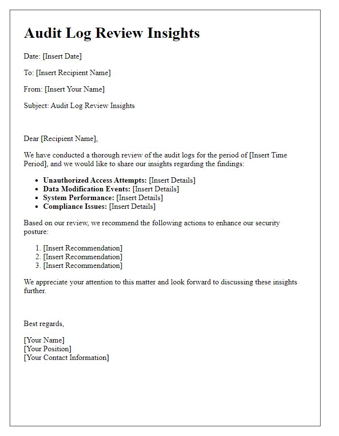 Letter template of audit log review insights