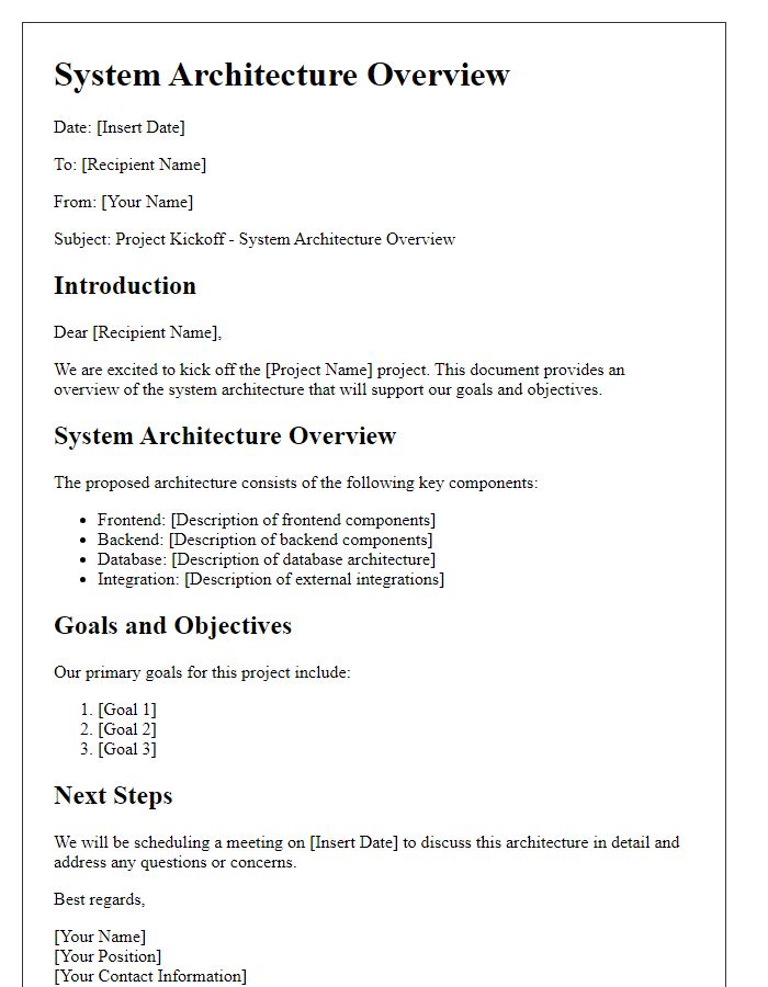 Letter template of system architecture overview for project kickoff