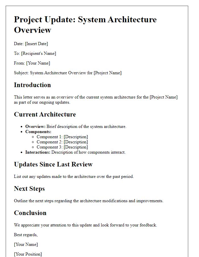 Letter template of system architecture overview for project update