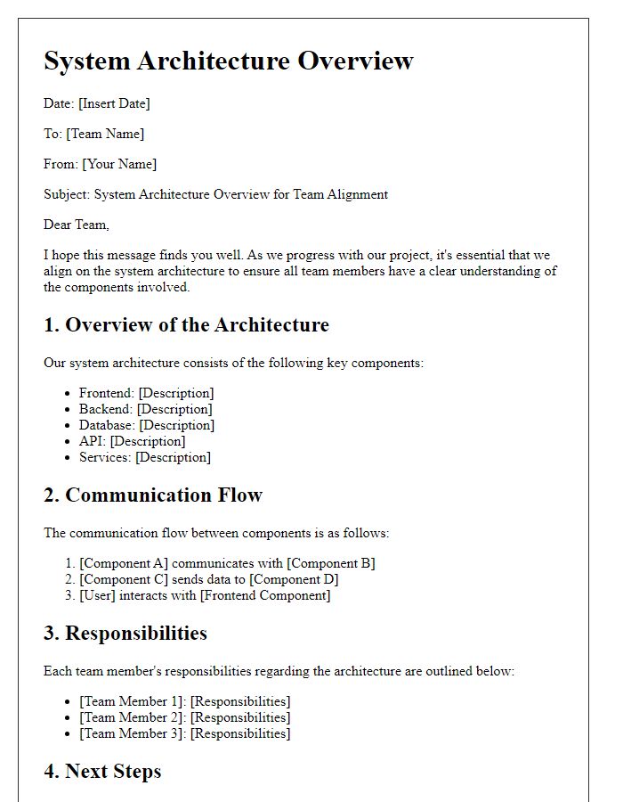 Letter template of system architecture overview for team alignment