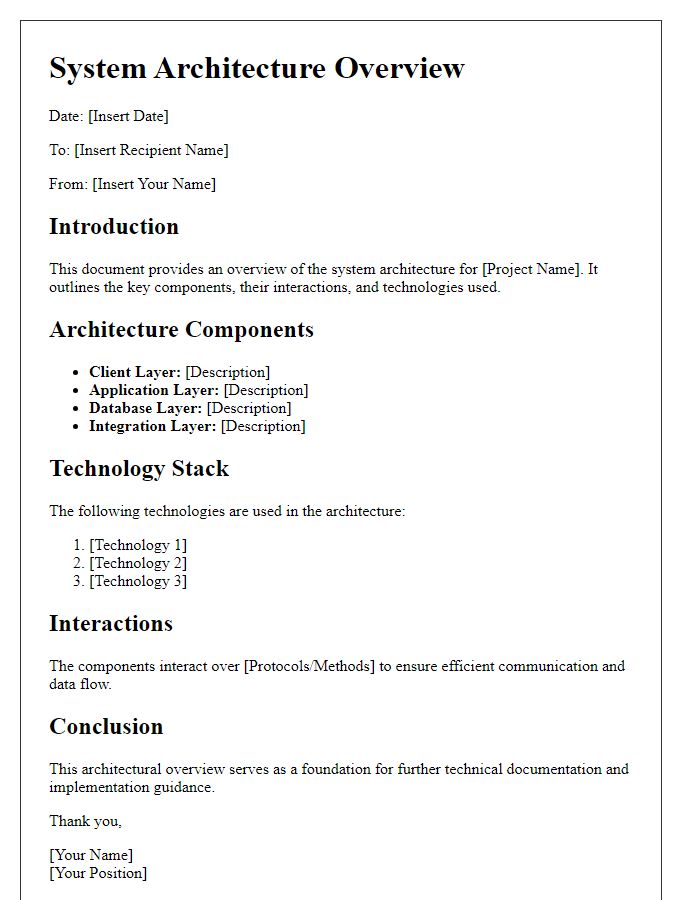 Letter template of system architecture overview for technical documentation