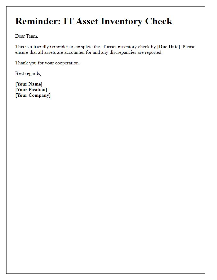 Letter template of IT asset inventory check reminder