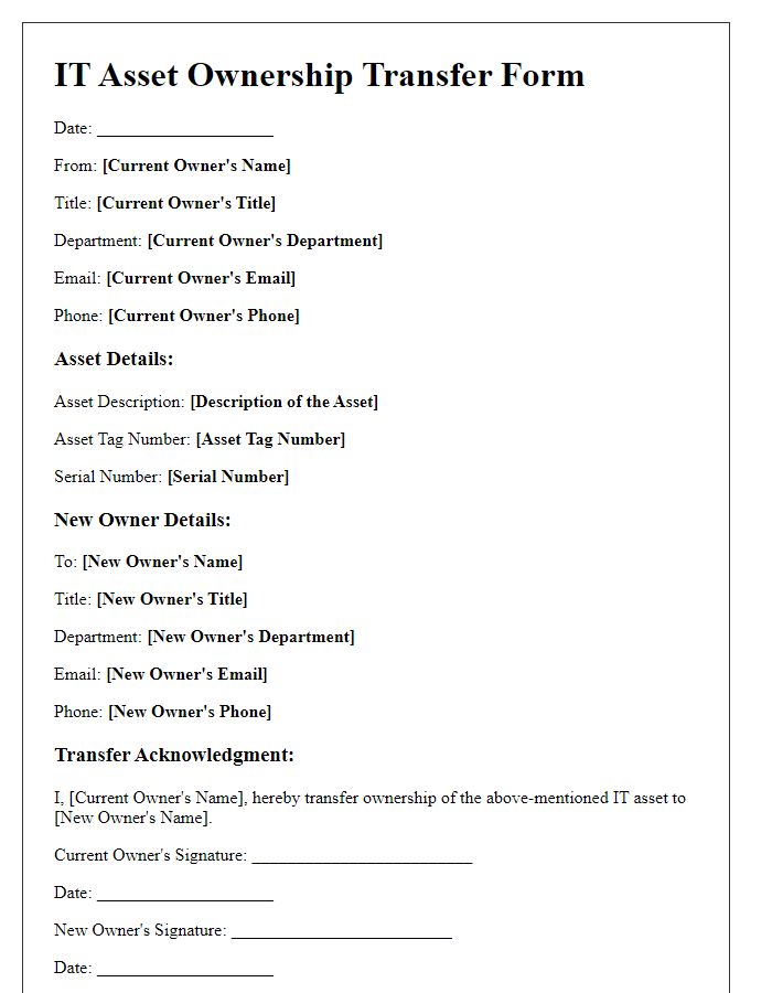 Letter template of IT asset ownership transfer form