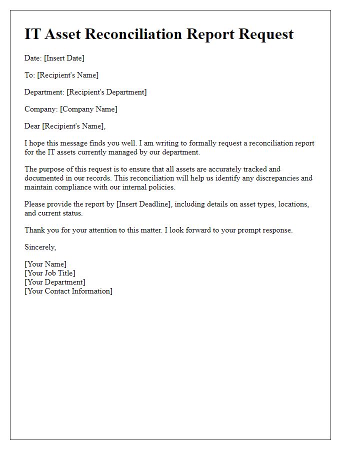 Letter template of IT asset reconciliation report request