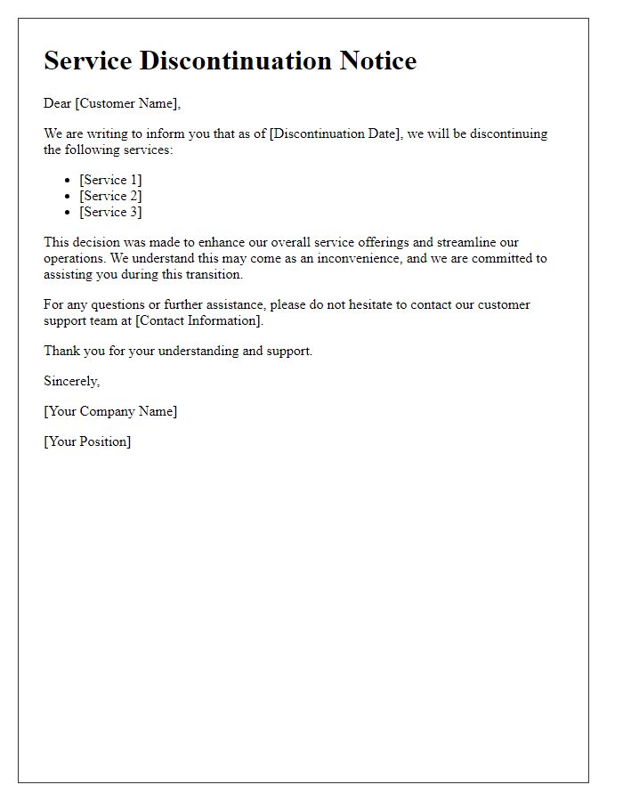 Letter template of swift service discontinuation update